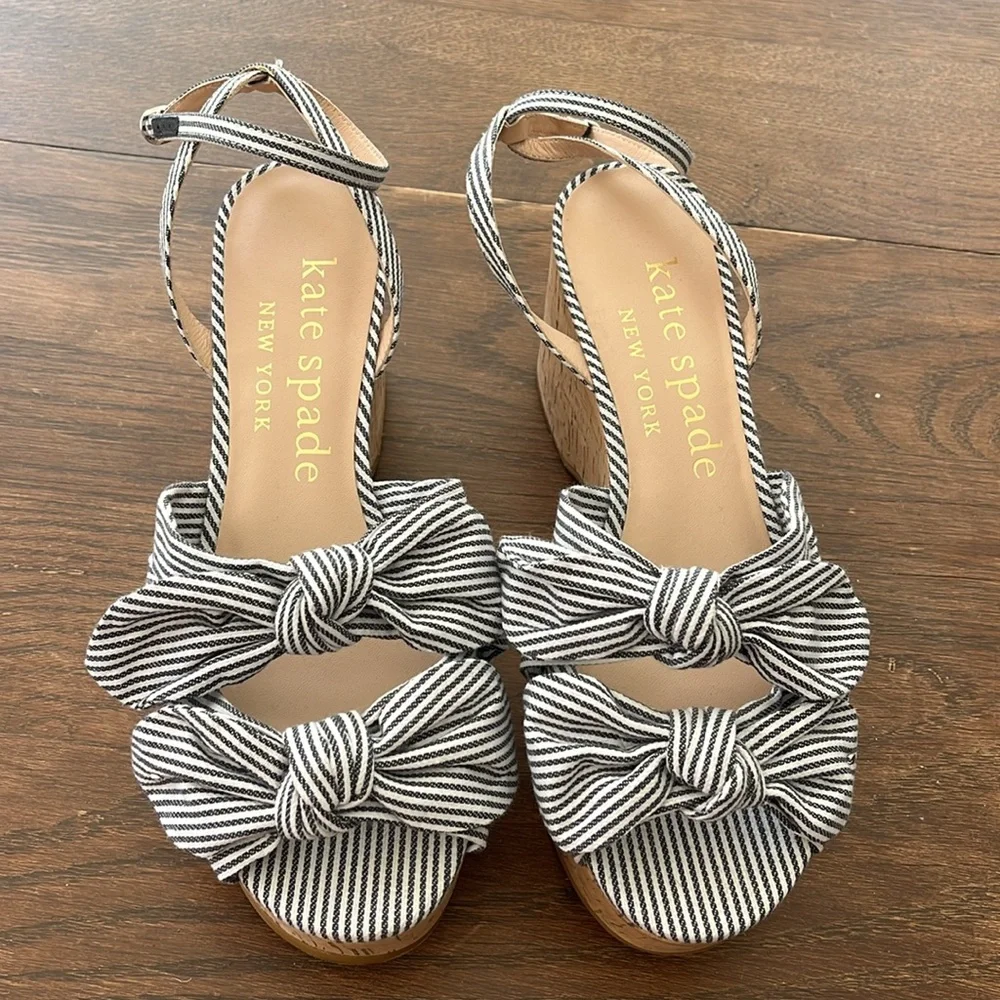 NEW! Kate Spade Julep Striped Black and White Wedges size 9.5
